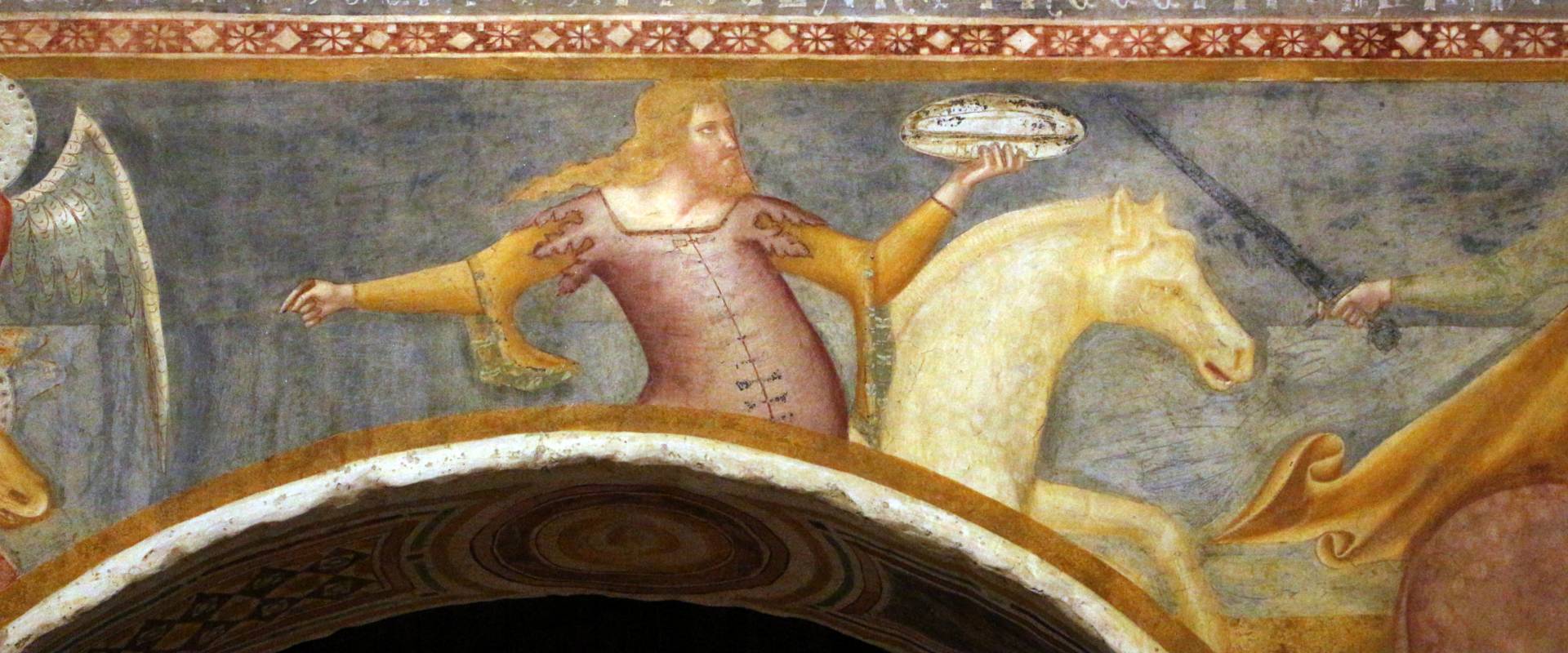 Scuola bolognese, ciclo dell'abbazia di pomposa, 1350 ca., apocalisse, 05 quattro cavalieri 1 bianco foto di Sailko